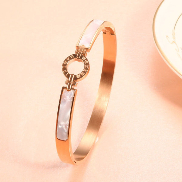 Bracelets White Shell Roman Numeral Bangles And Bracelet With Natural Zircon Material