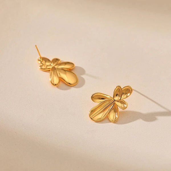 Earrings Irregular Three Dimensional Leaf Plated Earring In 18K Real Gold Colour