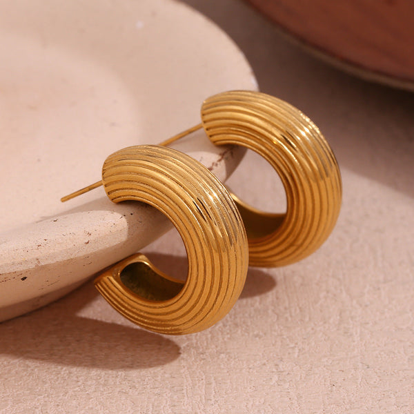 Earrings European And American Fashion Retro C Shaped Brushed Gold Finish