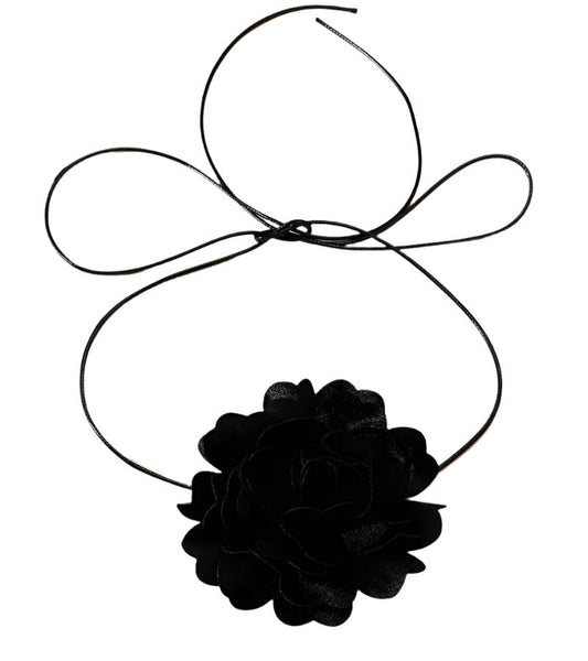 Necklaces & Pendants Retro Black Satin Peony Flower Neck Strap Necklace For Evening Fashion Wear