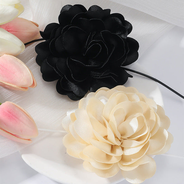 Necklaces & Pendants Retro Black Satin Peony Flower Neck Strap Necklace For Evening Fashion Wear