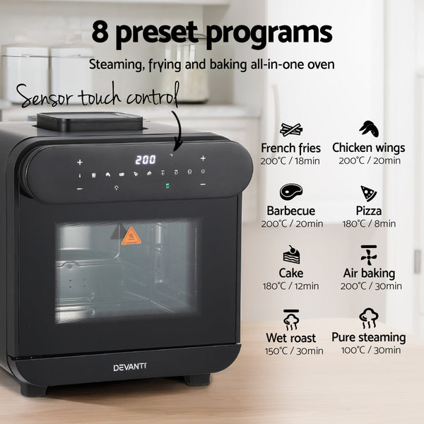 Air Fryers Devanti Steam Air Fryer Oven 15L W/ Lcd Touch 1600W