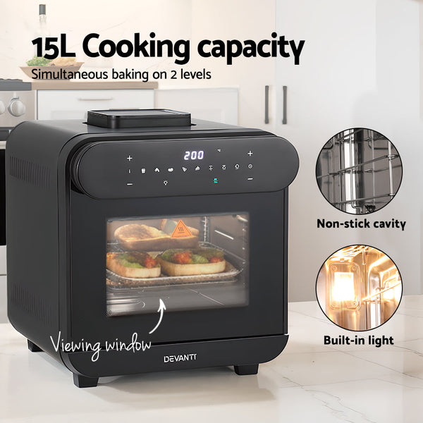 Air Fryers Devanti Steam Air Fryer Oven 15L W/ Lcd Touch 1600W