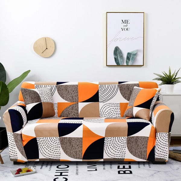 Slipcovers 2 Seater Sofa Cover Orange Geometric Style Protection For Living Room