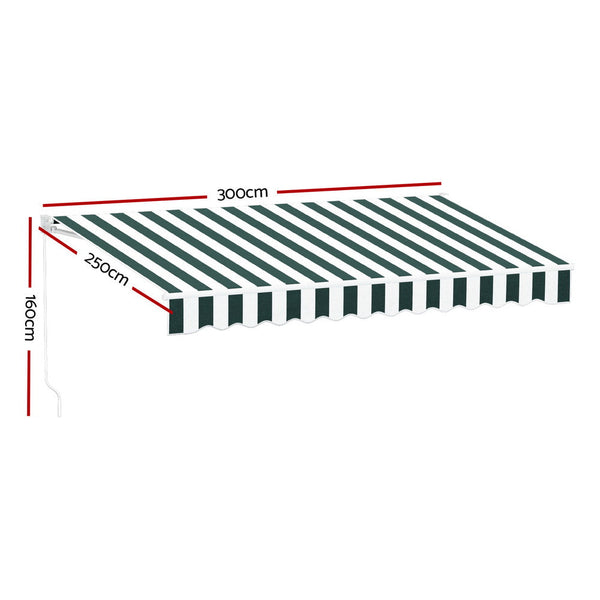 Awning & Canopy Parts Instahut Retractable Folding Arm Awning Motorised Sunshade 3Mx2.5M Green White