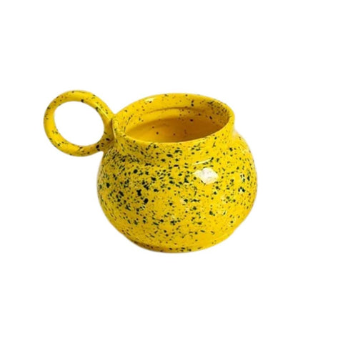 Mugs Ceramic Coffee Mug Yellow With Handle Ink Design Drinkware For Kitchen And Office