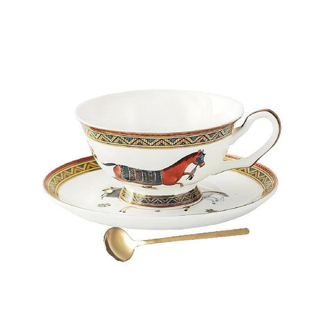 Cups & Saucers Tea Cup With Saucer And Gold Spoon Vintage Running Horse Design Drinkware