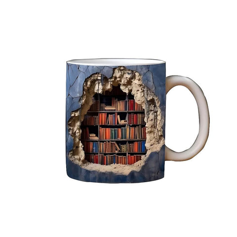 Mugs Ceramic Coffee Mug Blue 3D Bookshelf Print Durable Drinkware For Office Kitchen