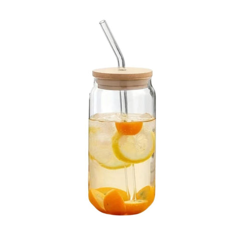 Glassware & Drinkware Glass Tumbler With Straw Wooden Lid Transparent Drinkware For Kitchen Dining Bar