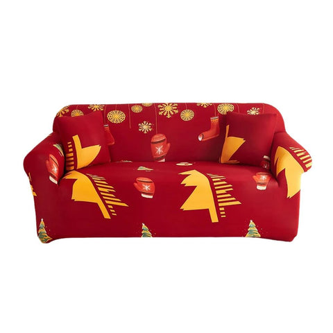 Slipcovers Sofa Cover Red Plaid Christmas Tree Bells Design Non Slip Stretchable Slipcover