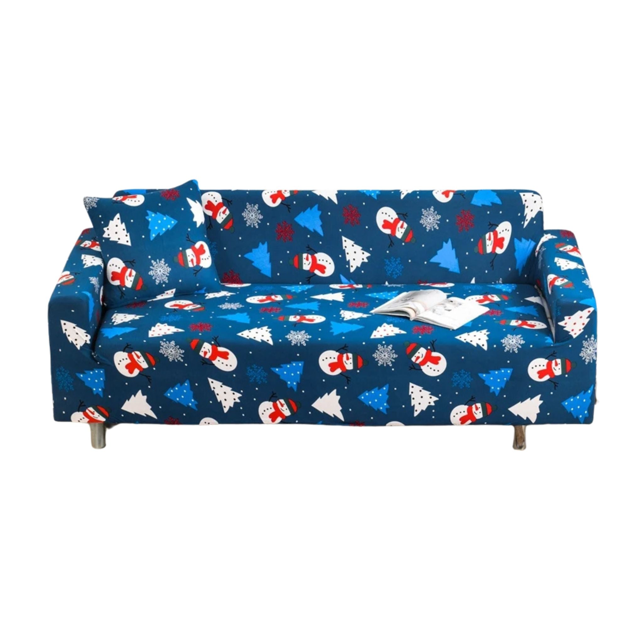 Slipcovers Sofa Cover Blue Christmas Tree Snowman Design Non Slip Stretchable Slipcover