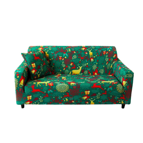 Slipcovers Sofa Cover Green Christmas Reindeer Design Stretchable Non Slip Slipcover