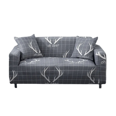 Slipcovers Sofa Cover Gray Plaid Christmas Reindeer Horn Design Stretchable Slipcover