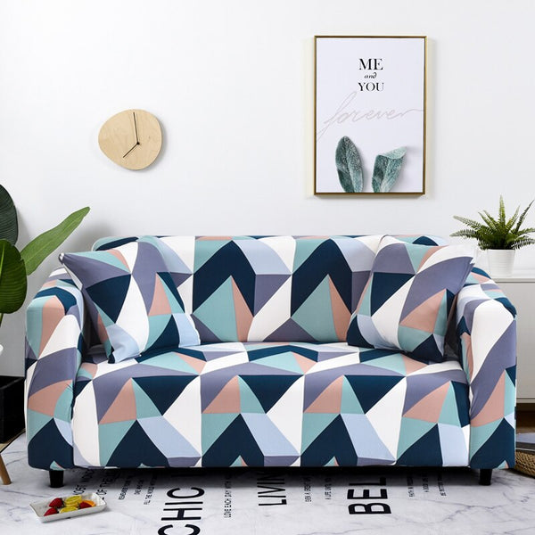 Slipcovers 2 Seater Sofa Cover Blue White Geometric Style Elastic Stretchable Slipcover