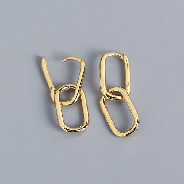 Earrings S925 Sterling Silver Geometric Square Paperclip Convertible Link Hoop