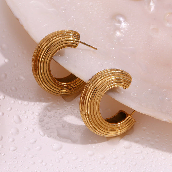 Earrings European And American Fashion Retro C Shaped Brushed Gold Finish