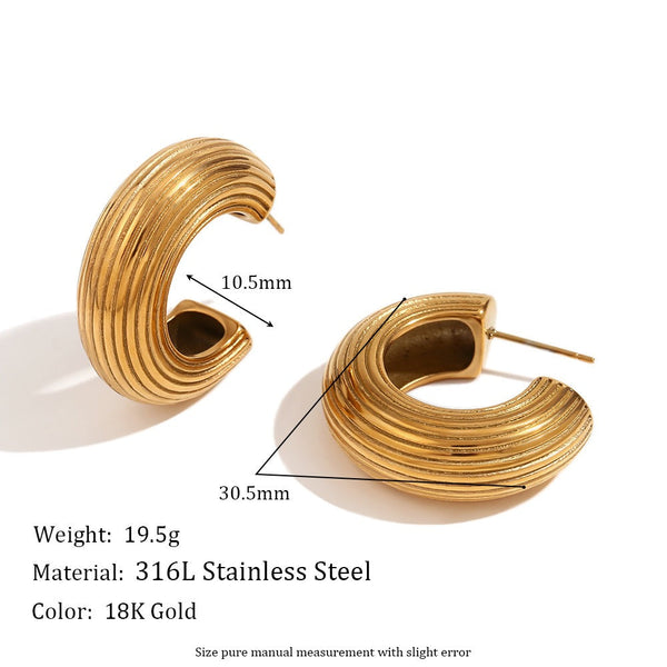 Earrings European And American Fashion Retro C Shaped Brushed Gold Finish