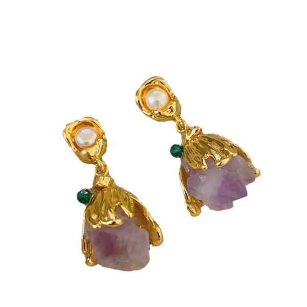 Earrings Amethyst Stone For Women Tulip