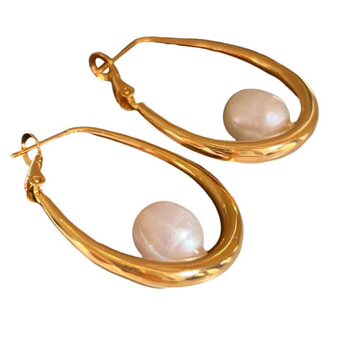 Earrings Large Oval Freshwater Pearl Fashion Commuting Copper Material