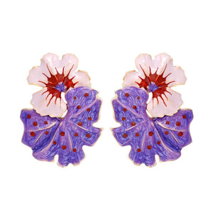 Earrings Light Luxury Storm Drops Oil Leaves Flowers Exaggerate Enamel