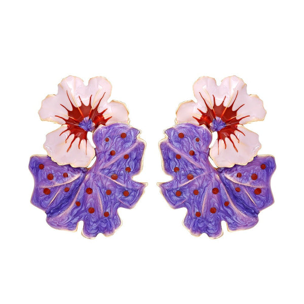 Earrings Light Luxury Storm Drops Oil Leaves Flowers Exaggerate Enamel