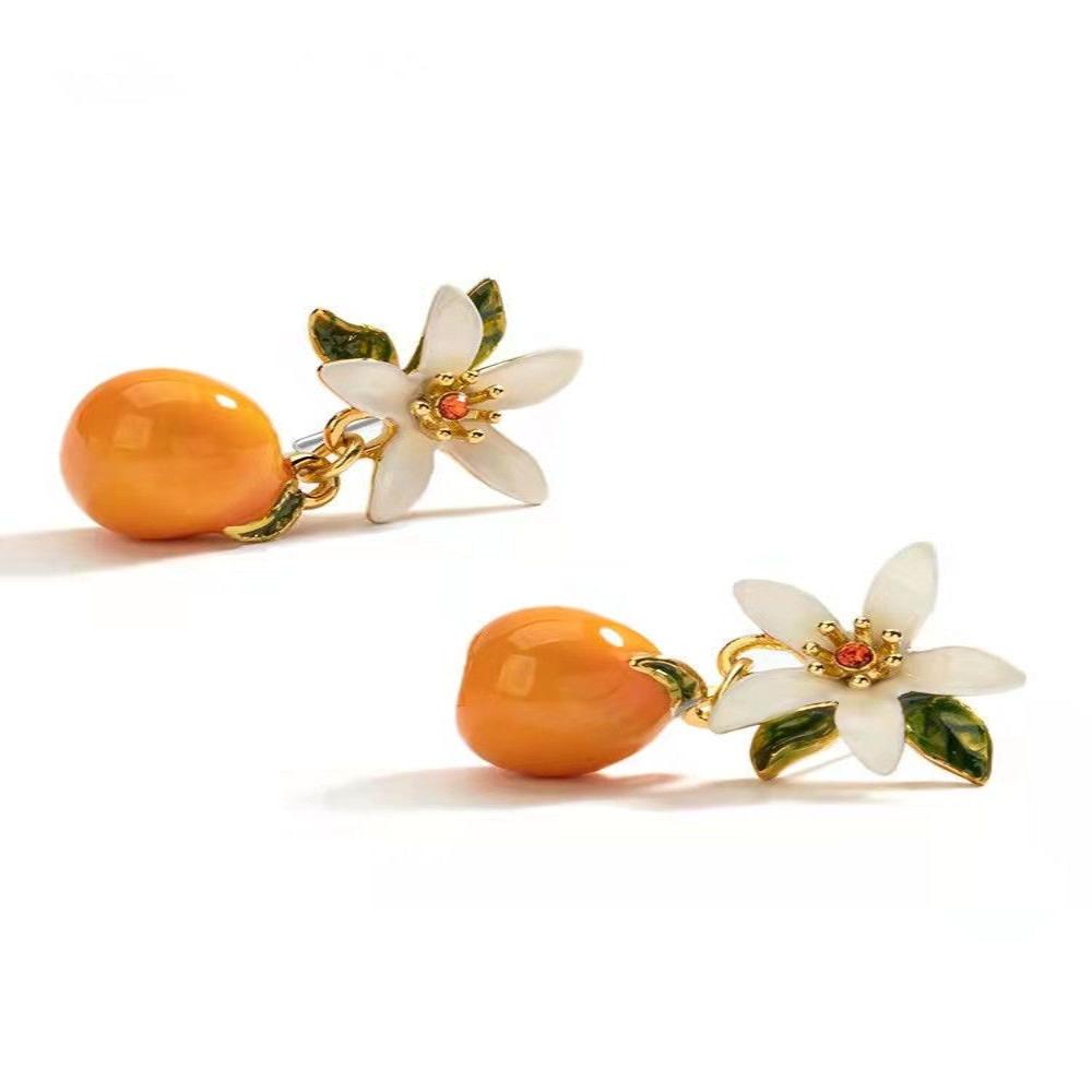 Earrings Citrus Gardenia Necklace Women Summer Style Sweet Cute Fruit