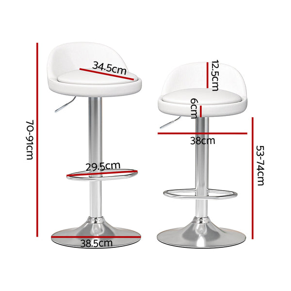 Benches Bar Stools Artiss 2X Bar Stools Pu Leather Gas Lift White