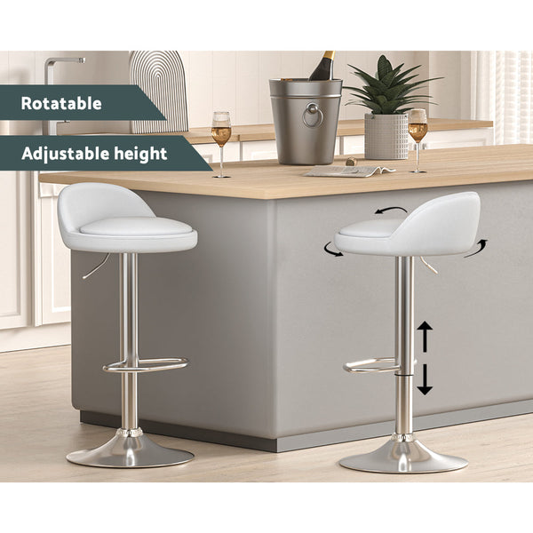 Benches Bar Stools Artiss 2X Bar Stools Pu Leather Gas Lift White