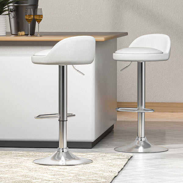 Benches Bar Stools Artiss 2X Bar Stools Pu Leather Gas Lift White