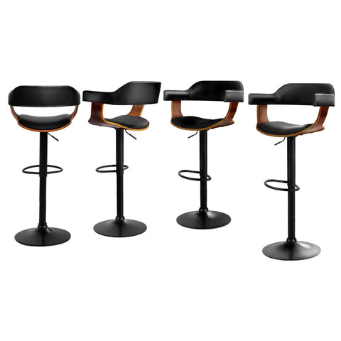 Benches Bar Stools Artiss 4X Bar Stools Gas Lift Leather W/Armrest All Black