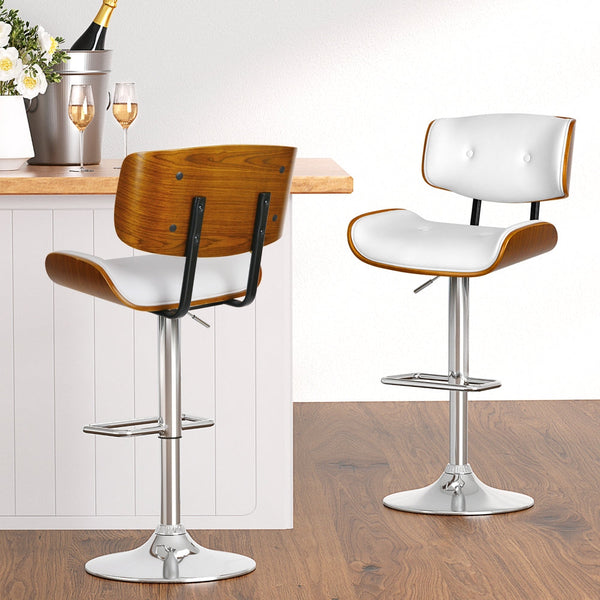 Benches Bar Stools Artiss 4X Bar Stools Gas Lift Leather White