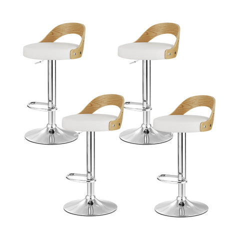 Benches Bar Stools Artiss 4X Bar Stools Adjustable Leather Padded White