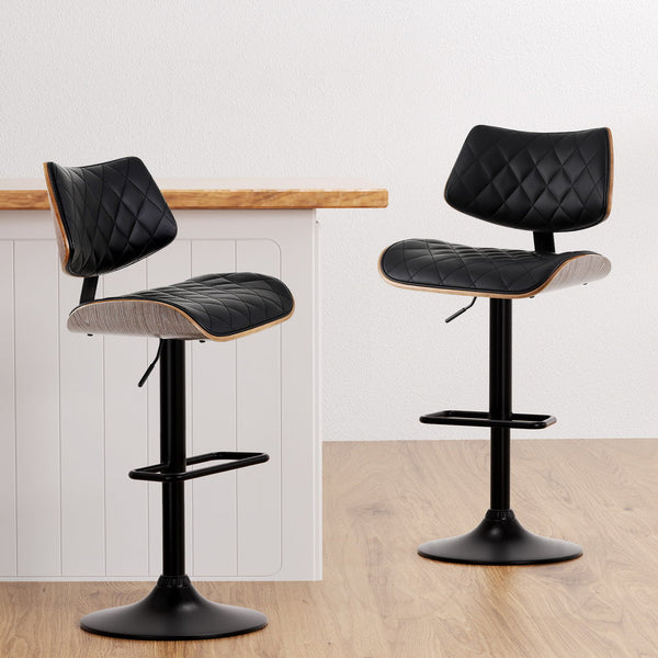 Benches Bar Stools Artiss Bar Stools Kitchen Dining Chairs Gas Lift Wooden Leather Black