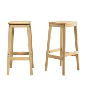 Benches Bar Stools Artiss 2X Bar Stools Rubber Wood Counter Chair Rattan Barstools Kitchen