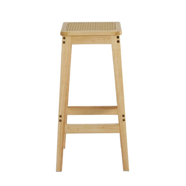 Benches Bar Stools Artiss 2X Bar Stools Rubber Wood Counter Chair Rattan Barstools Kitchen