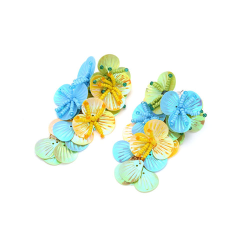 Earrings Exaggerated Handmade Rice Bead Flower For Women In Mixed Materials