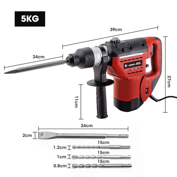 Jackhammers Baumr Ag 1500W Pro Grade Electric Rotary Jackhammer Hammer Drill With 2 Bonus Chisels 3 Bits