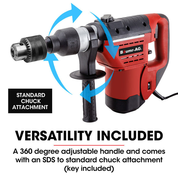 Jackhammers Baumr Ag 1500W Pro Grade Electric Rotary Jackhammer Hammer Drill With 2 Bonus Chisels 3 Bits