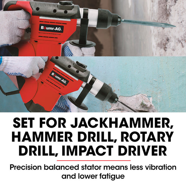 Jackhammers Baumr Ag 1500W Pro Grade Electric Rotary Jackhammer Hammer Drill With 2 Bonus Chisels 3 Bits