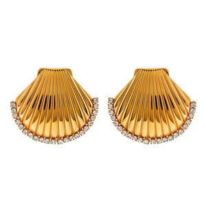 Earrings Scalloped Shell With Rhinestones And Titanium Steel For Women Ladies Jewelry