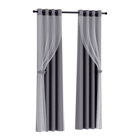 Curtains & Drapes Artiss 2X 132X213cm Blockout Sheer Curtains Charcoal