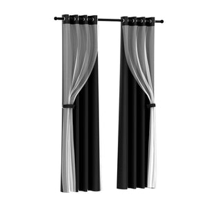 Curtains & Drapes Artiss 2X 132X274cm Blockout Sheer Curtains Black