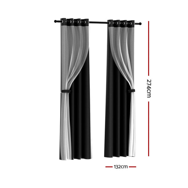 Curtains & Drapes Artiss 2X 132X274cm Blockout Sheer Curtains Black