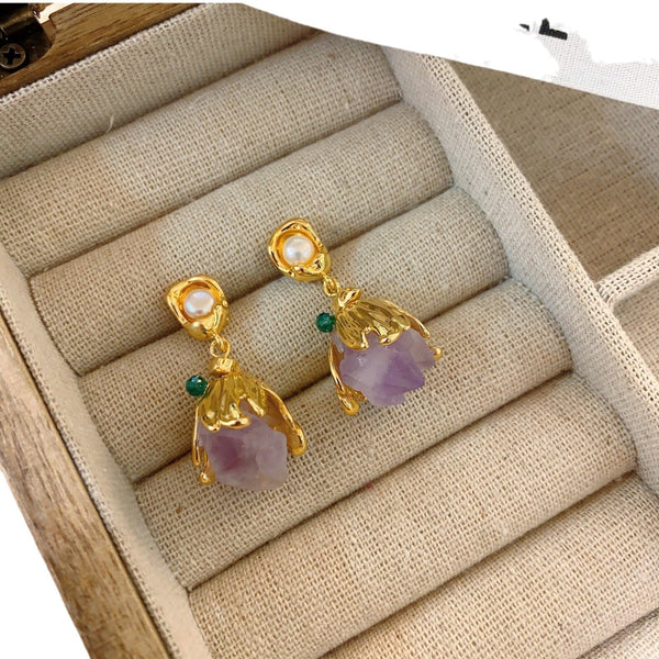 Earrings Amethyst Stone For Women Tulip