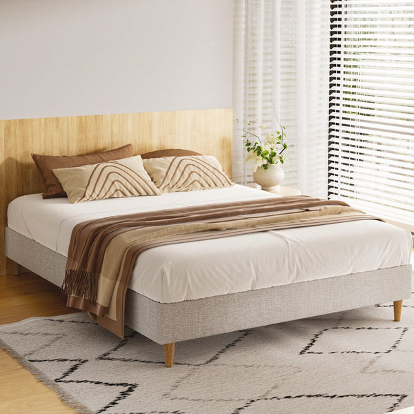 Double Bed Frames Artiss Bed Frame Double Size Beige Zora