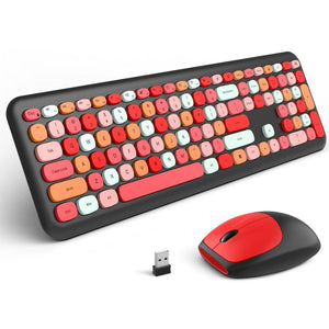 Keyboards & Keypads Bluetooth Keyboard And Mouse Combo Set Red Colour Retro Design Wireless Portable