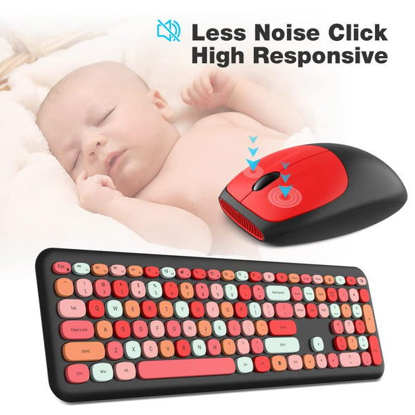 Keyboards & Keypads Bluetooth Keyboard And Mouse Combo Set Red Colour Retro Design Wireless Portable