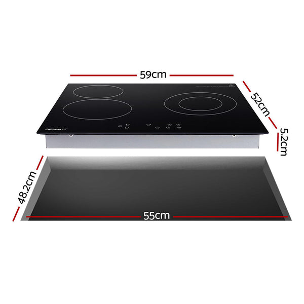 Cooktops Devanti Electric Ceramic Cooktop 60Cm Kitchen Cooker 4 Burner Hob Touch Control 5200W