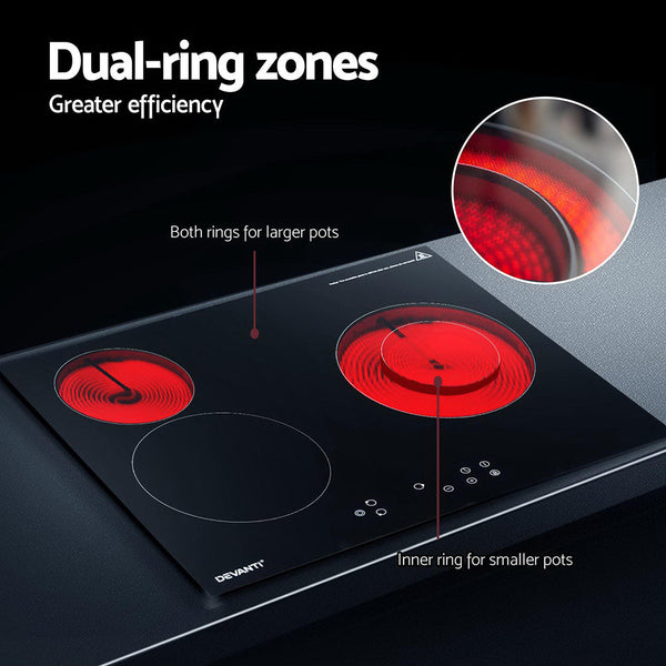 Cooktops Devanti Electric Ceramic Cooktop 60Cm Kitchen Cooker 4 Burner Hob Touch Control 5200W