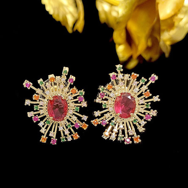 Earrings Fireworks Sparkling Hollow Zircon Copper For Various Occasions